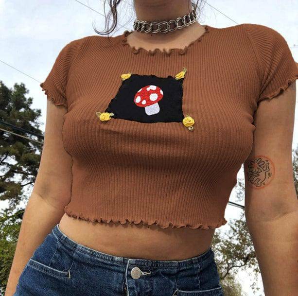 Indie Mushroom Crop Top - Y2K Fashion Aesthetic for Trendy Outfits