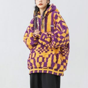 Indie Oversized Plush Hoodie - Y2K Fashion Essential for Cozy Style