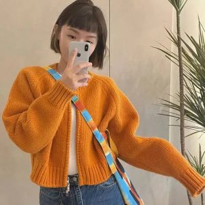 Indie Y2K Zip Up Knitted Cardigan - Retro 2000s Fashion Essential