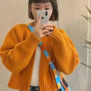 Indie Y2K Zip Up Knitted Cardigan - Retro 2000s Fashion Essential