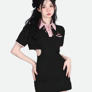 Kawaii Cherry Cut Out Mini Polo Dress - Y2K Fashion Aesthetic Outfit