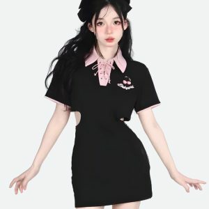 Kawaii Cherry Cut Out Mini Polo Dress - Y2K Fashion Aesthetic Outfit