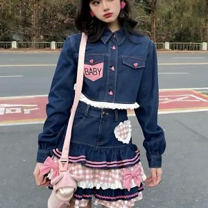 Kawaii Layered Denim Mini Skirt - Y2K Fashion Essential for 2000s Style