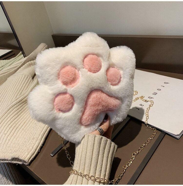 Kawaii Plush Paw Crossbody Bag - Y2K Fashion Aesthetic Accessory