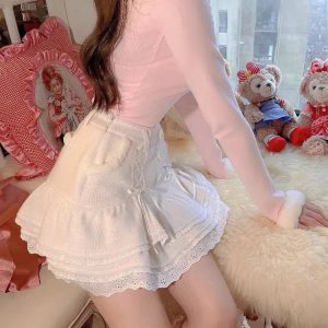 Kawaii Ruffled Layered Lace Mini Skirt - Y2K Fashion Essential Outfit