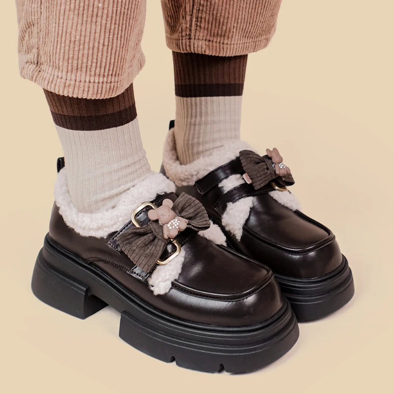 Kawaii Teddy Bear Platform Oxford Shoes - Y2K Fashion Aesthetic Style