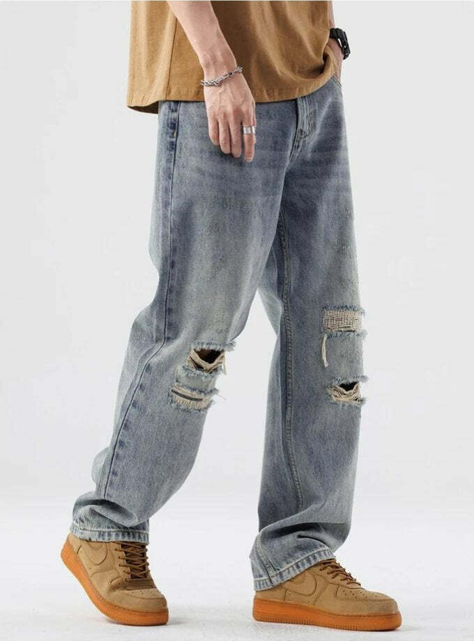 Light Wash Distressed Knee Jeans - Y2K Fashion Essential for 2000s Style