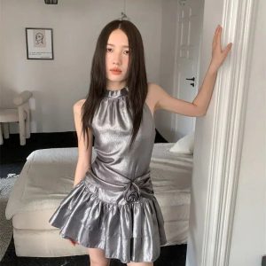 Metallic Y2K Mini Dress - Trendy 2000s Fashion for Iconic Style