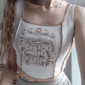 Mushroom Print Y2K Crop Top - Trendy 2000s Style Aesthetic Clothing