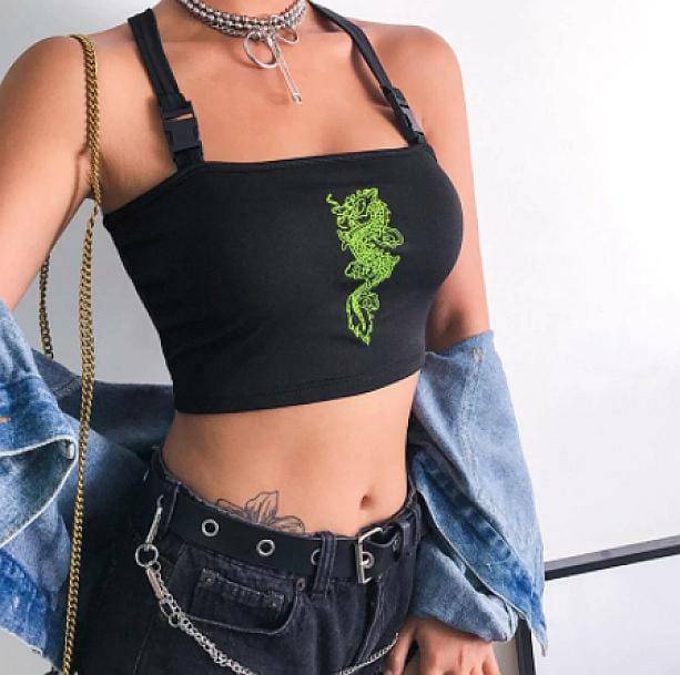 Neon Dragon Top: Y2K Fashion Aesthetic for Trendy 2000s Style