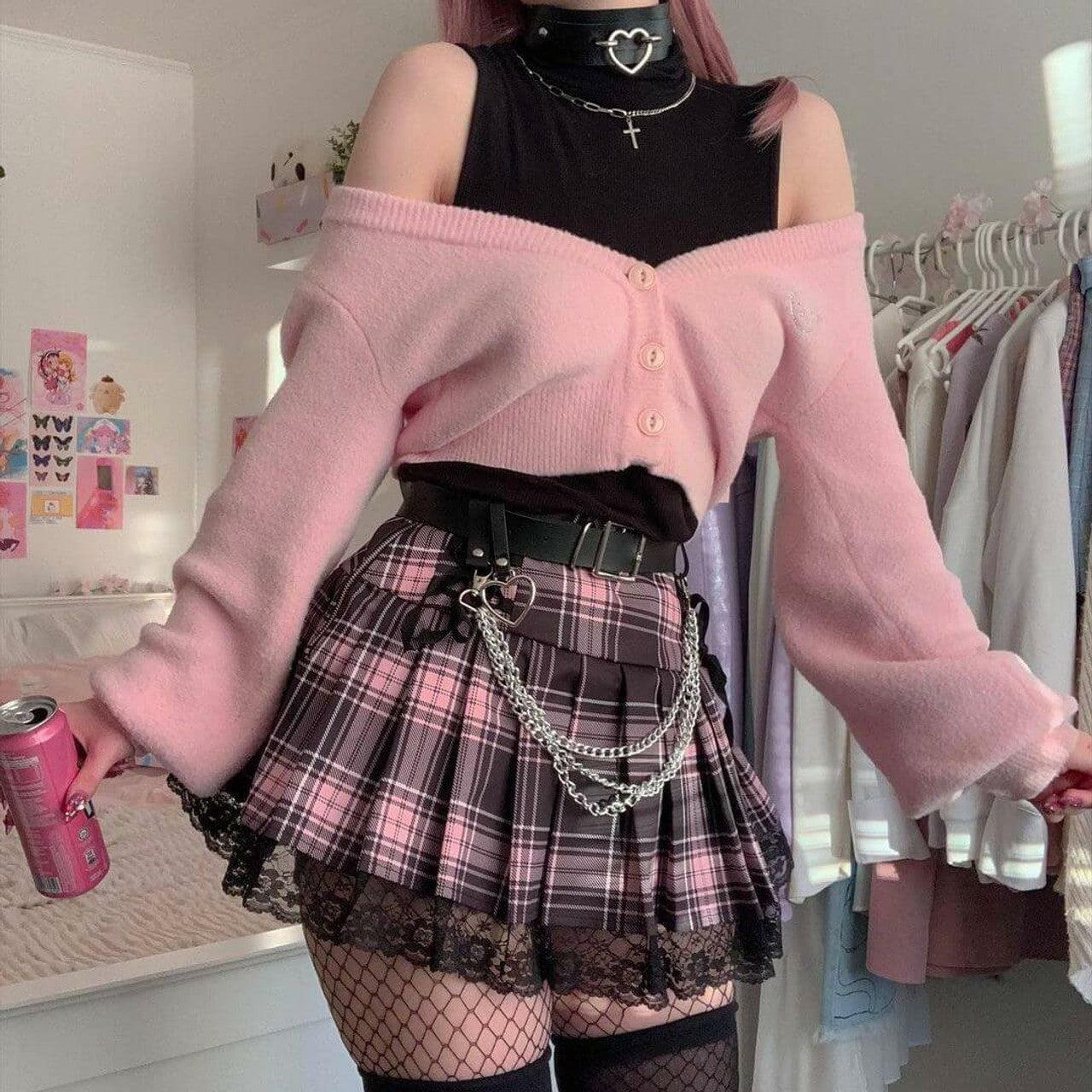 Pastel Goth Pleated Mini Skirt - Y2K Fashion Essential for 2000s Style