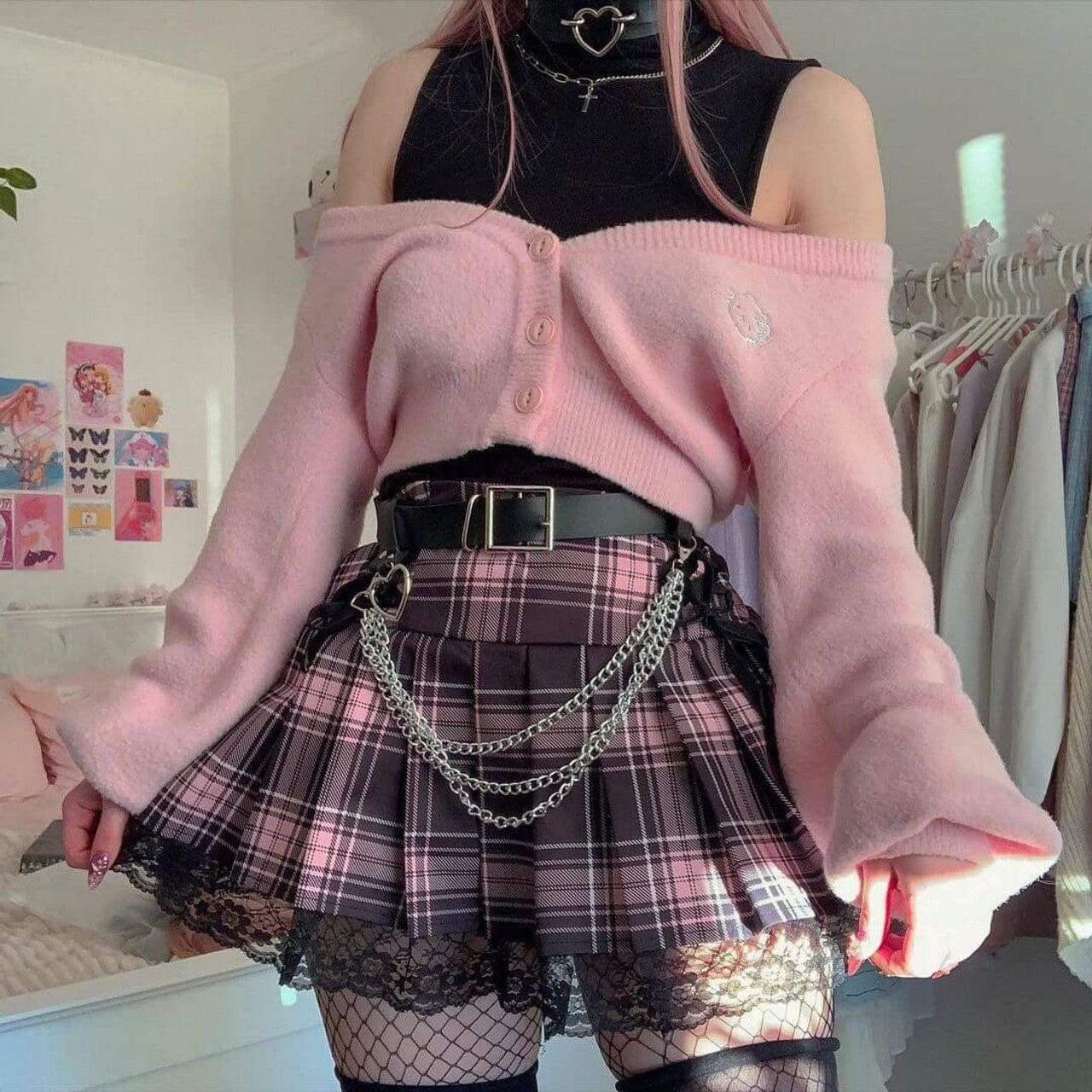 Pastel Goth Pleated Mini Skirt - Y2K Fashion Essential for 2000s Style