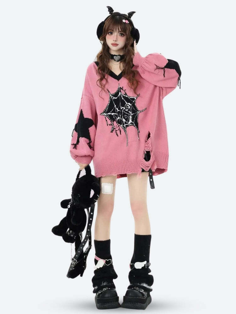 Pastel Goth Y2K Sweater - Trendy 2000s Fashion Aesthetic Top