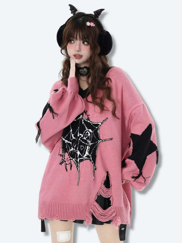 Pastel Goth Y2K Sweater - Trendy 2000s Fashion Aesthetic Top