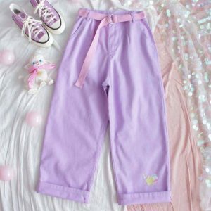 Pastel Lavender Y2K Pants - Trendy 2000s Style for Effortless Aesthetic