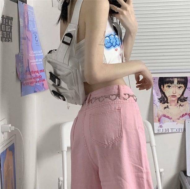 Pastel Pink Baggy Pants - Y2K Fashion Essential for 2000s Style Outfits