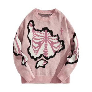 Pastel Pink Skeleton Sweater - Y2K Fashion Aesthetic for Trendy Looks