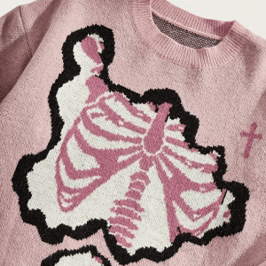 Pastel Pink Skeleton Sweater - Y2K Fashion Aesthetic for Trendy Looks