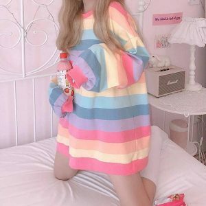 Pastel Rainbow Sweatshirt - Y2K Aesthetic 2000s Fashion Essential