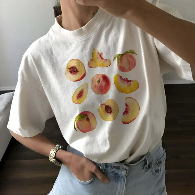 Peaches Tee: Y2K Fashion Essential for Trendy 2000s Style Outfits