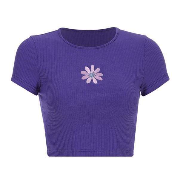 Purple Daisy Crop Top - Y2K Fashion Essential for Trendy Outfits