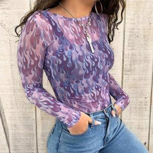 Purple Flames Y2K Top - Trendy 2000s Fashion Aesthetic for Women