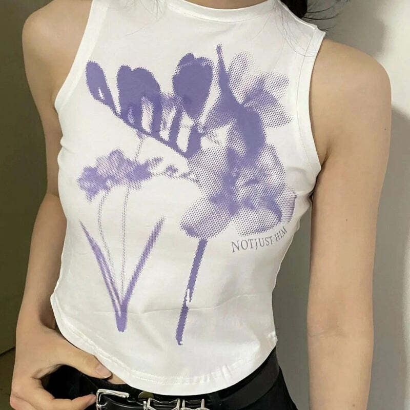 Purple Flowers Y2K Tank Top - Trendy 2000s Style Aesthetic Clothing