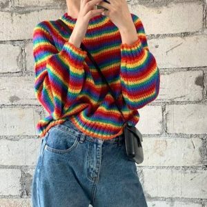 Rainbow Vibes Y2K Sweater - Trendy 2000s Fashion for a Bold Look