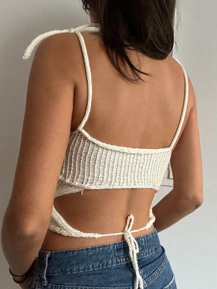 Rose Detailed Knitted Crop Top - Y2K Fashion Essential for 2000s Style