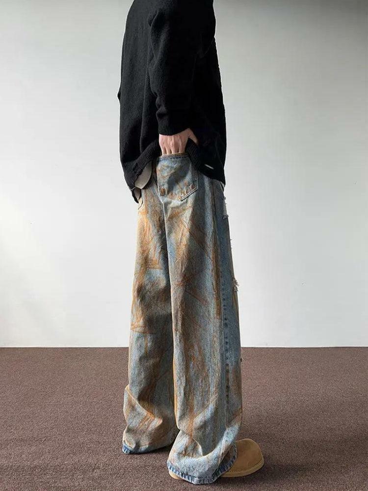 Rusty Pattern Wide Leg Denim Jeans - Y2K Fashion Essential for 2000s Style