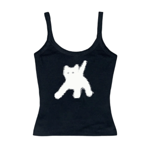 Sad Kitty Y2K Crop Top - Trendy 2000s Aesthetic Clothing for Women