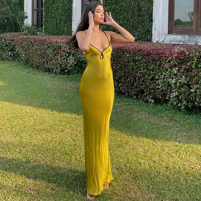 Satin Backless Maxi Dress - Y2K Fashion Statement for Effortless Style