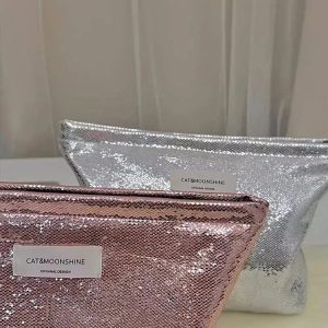 Shiny Metallic Y2K Makeup Bag - Trendy 2000s Style Accessory