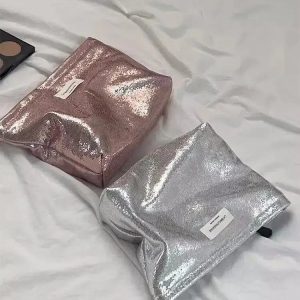 Shiny Metallic Y2K Makeup Bag - Trendy 2000s Style Accessory