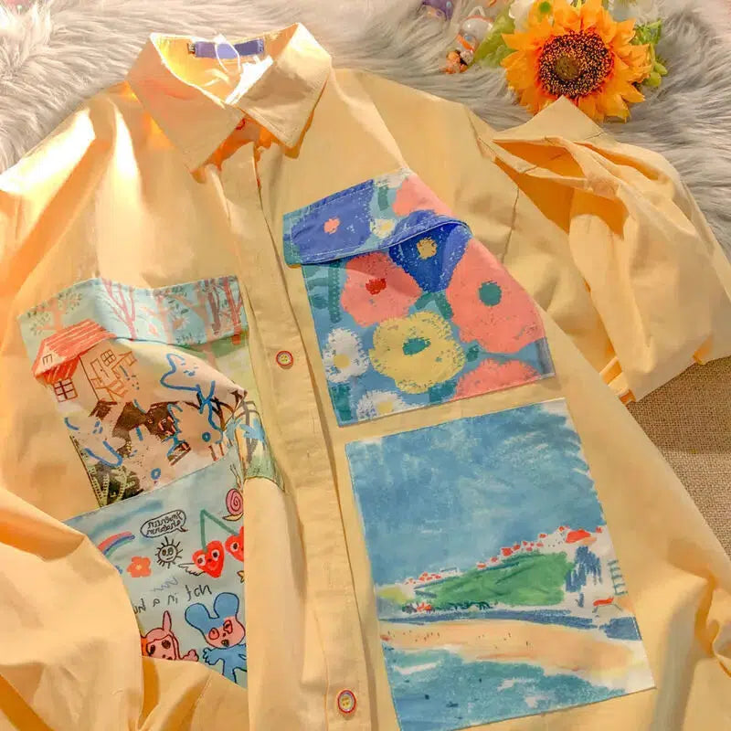 Soft Girl Oil Painting Shirt - Y2K Aesthetic Top for Trendy Looks