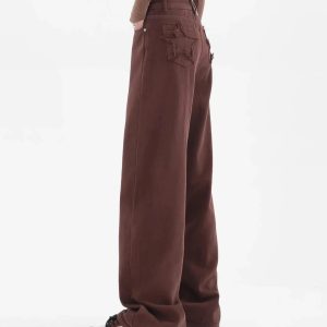 Star Pockets Wide Leg Jeans - Y2K Fashion Essential for Trendy Outfits