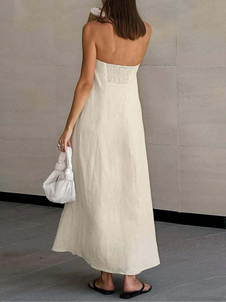 Strapless Linen Midi Dress - Embrace Y2K Fashion & 2000s Style