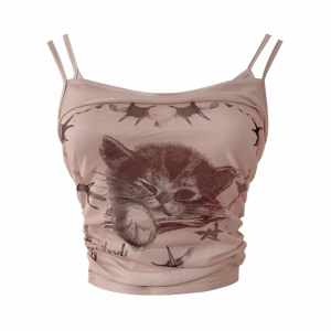 Sweet Kitty Y2K Crop Top - Trendy 2000s Style for Effortless Aesthetic