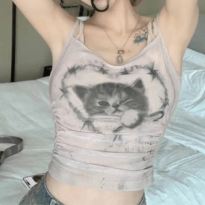 Sweet Kitty Y2K Crop Top - Trendy 2000s Style for Effortless Aesthetic