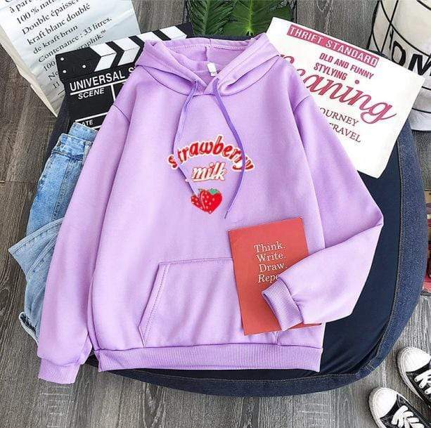 Sweet Strawberry Milk Hoodie - Y2K Aesthetic Fashion for Trendy Looks