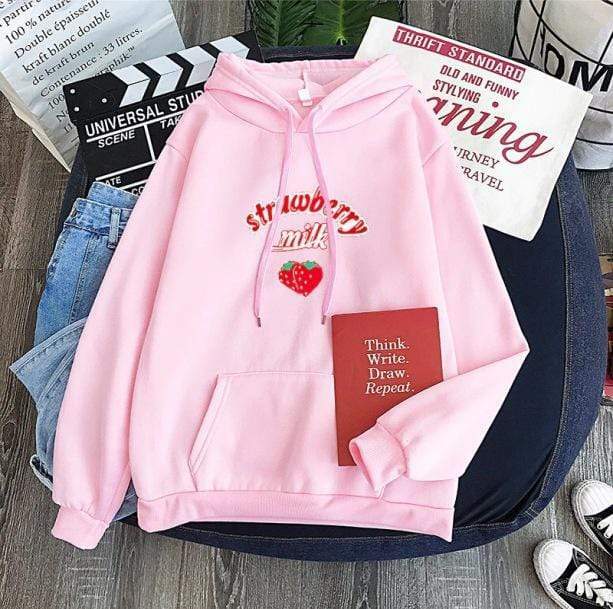 Sweet Strawberry Milk Hoodie - Y2K Aesthetic Fashion for Trendy Looks