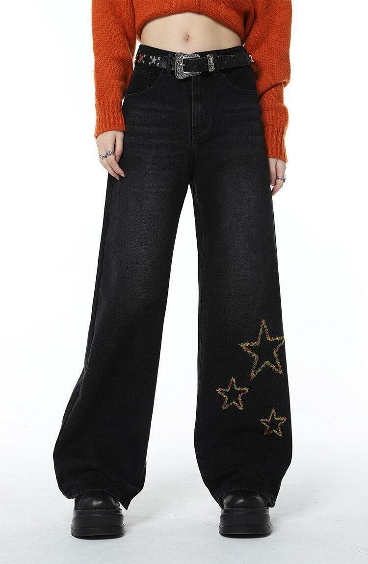 Tinsel Stars Y2K Wide Leg Jeans - Retro 2000s Fashion Statement