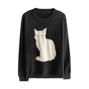 Trendy Black Kitty Sweater - Y2K Fashion Essential for 2000s Style