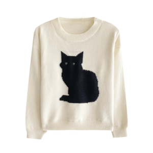 Trendy Black Kitty Sweater - Y2K Fashion Essential for 2000s Style