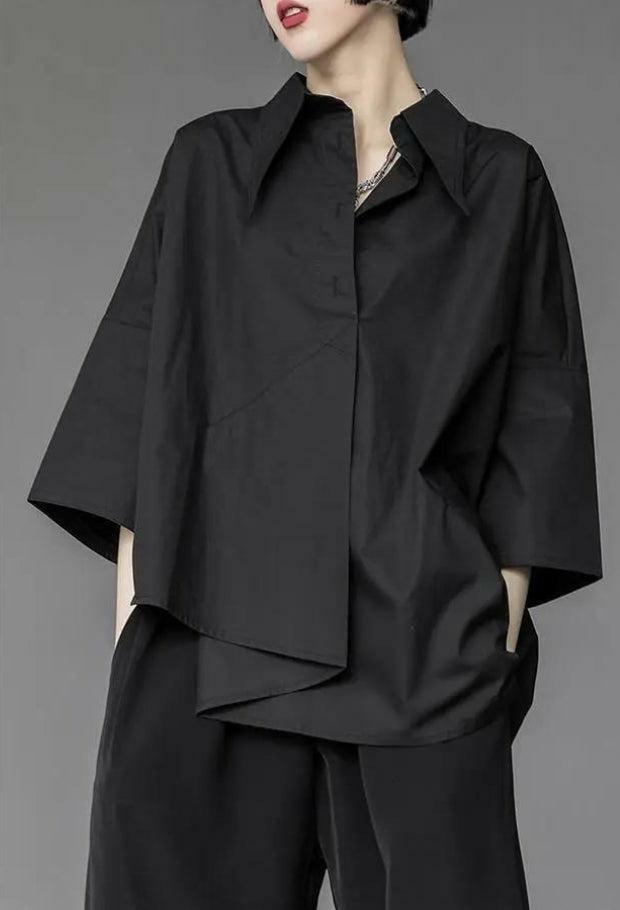 Trendy Black Korean Asymmetric Shirt - Y2K Fashion Essential