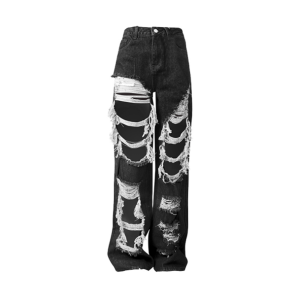 Trendy Distressed Black Jeans for Y2K Fashion & 2000s Style Lovers