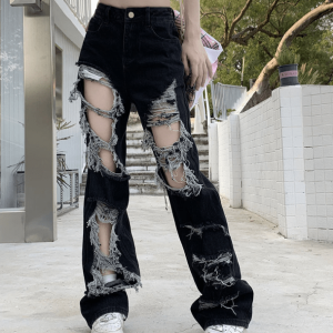 Trendy Distressed Black Jeans for Y2K Fashion & 2000s Style Lovers