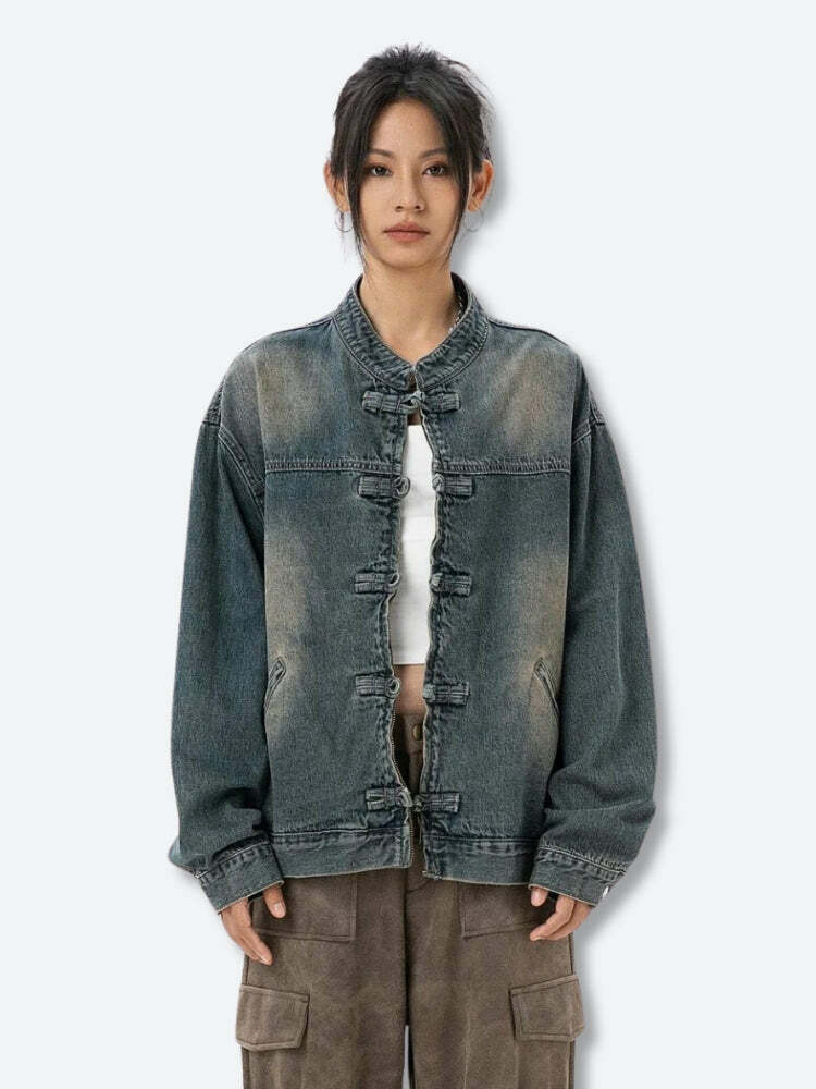 Trendy Distressed Denim Jacket - Y2K Fashion Essential for Stylish Looks