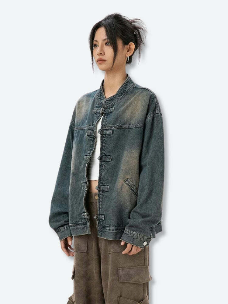 Trendy Distressed Denim Jacket - Y2K Fashion Essential for Stylish Looks