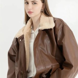 Trendy Double-Faced Faux Leather & Fur Jacket for Y2K Fashion Lovers